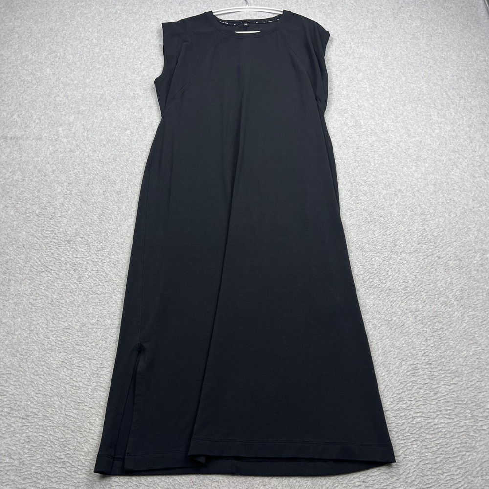 Public Rec Shirt Dress Womens XL Black Side Slit Stretch Pima Cotton Midi Casual